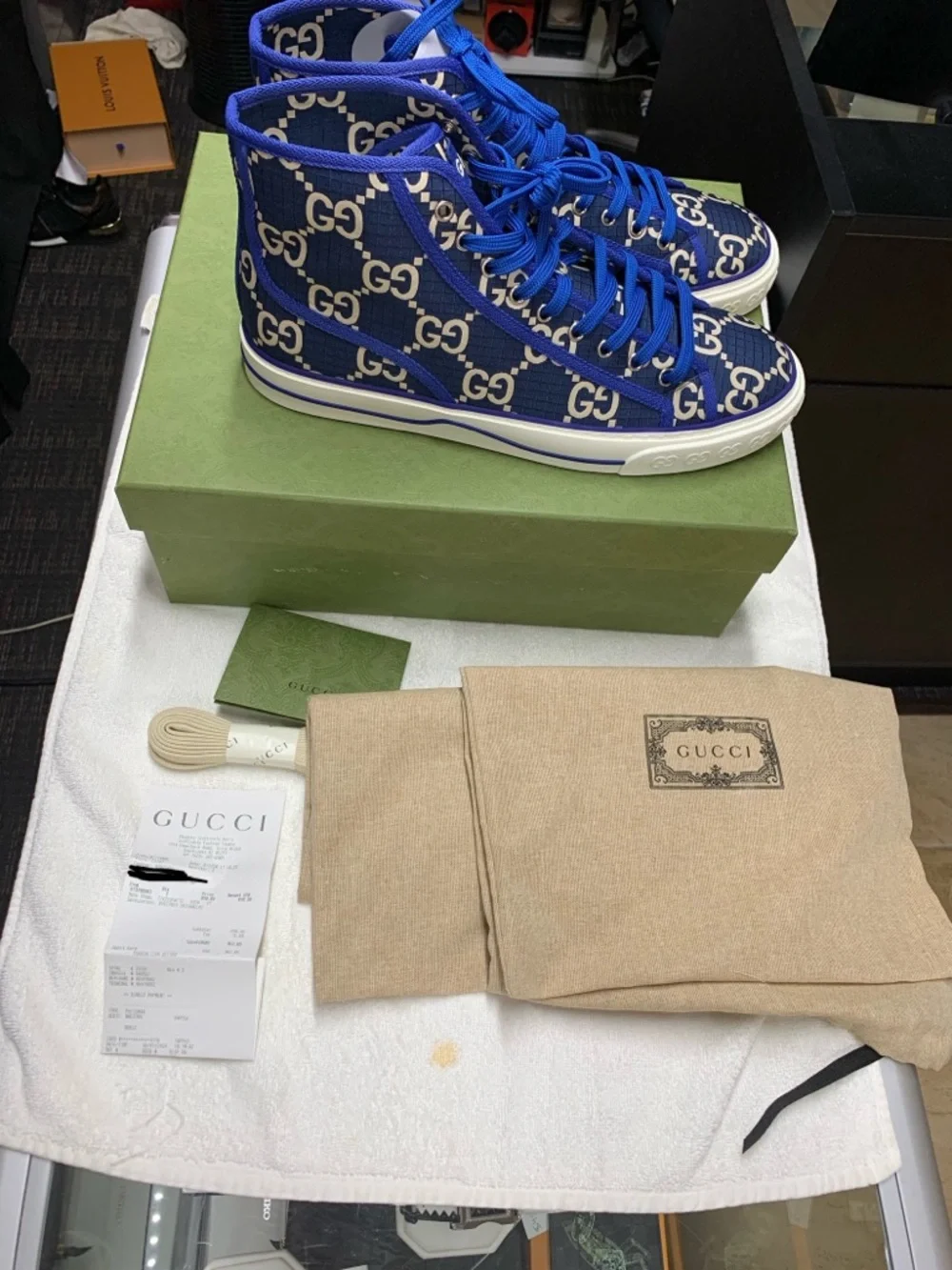 Gucci GG Tennis 1977 Blue High Top Sneakers Shoes